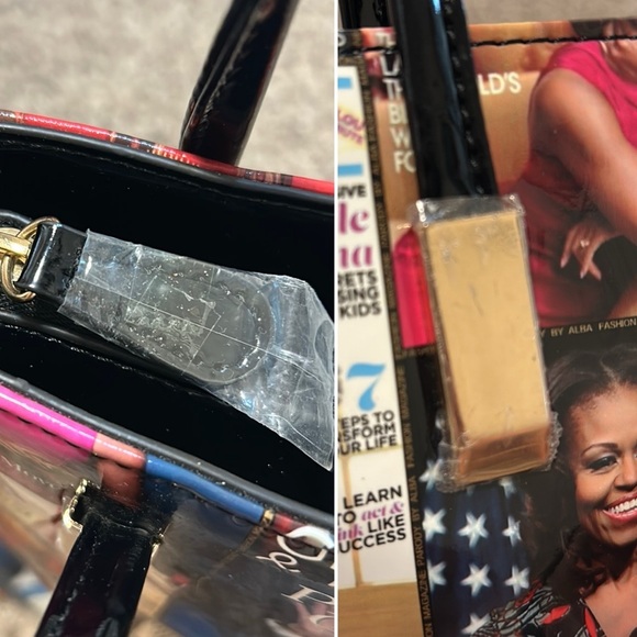 NWOT Michelle Obama First Lady Glossy Magazine Print Collage Vinyl Handbag Purse - Picture 16 of 16
